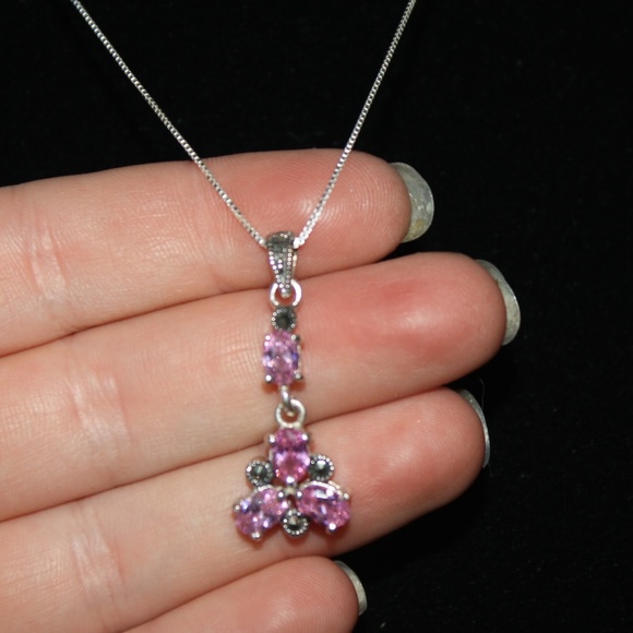 Vintagejelyfish Jewelry - Sterling silver pink ice and marcasite necklace